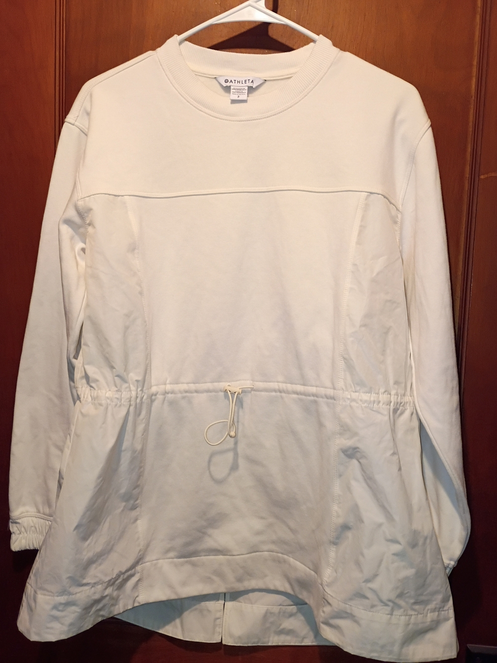 Athleta Off-White Drawstring-Waist Pullover Sweatshirt